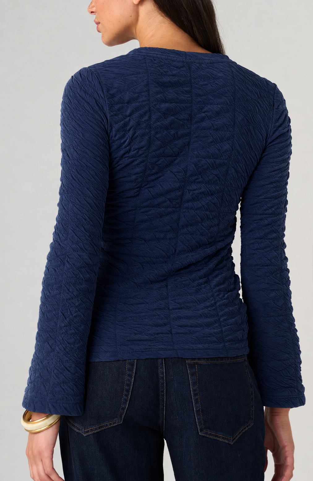 FLARE SLV NAVY TOP