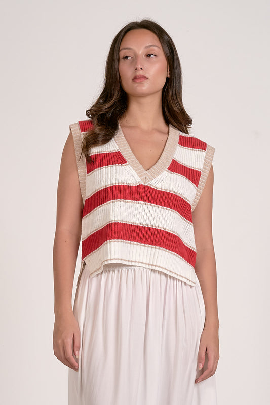 RED STRIPE SWTR VEST