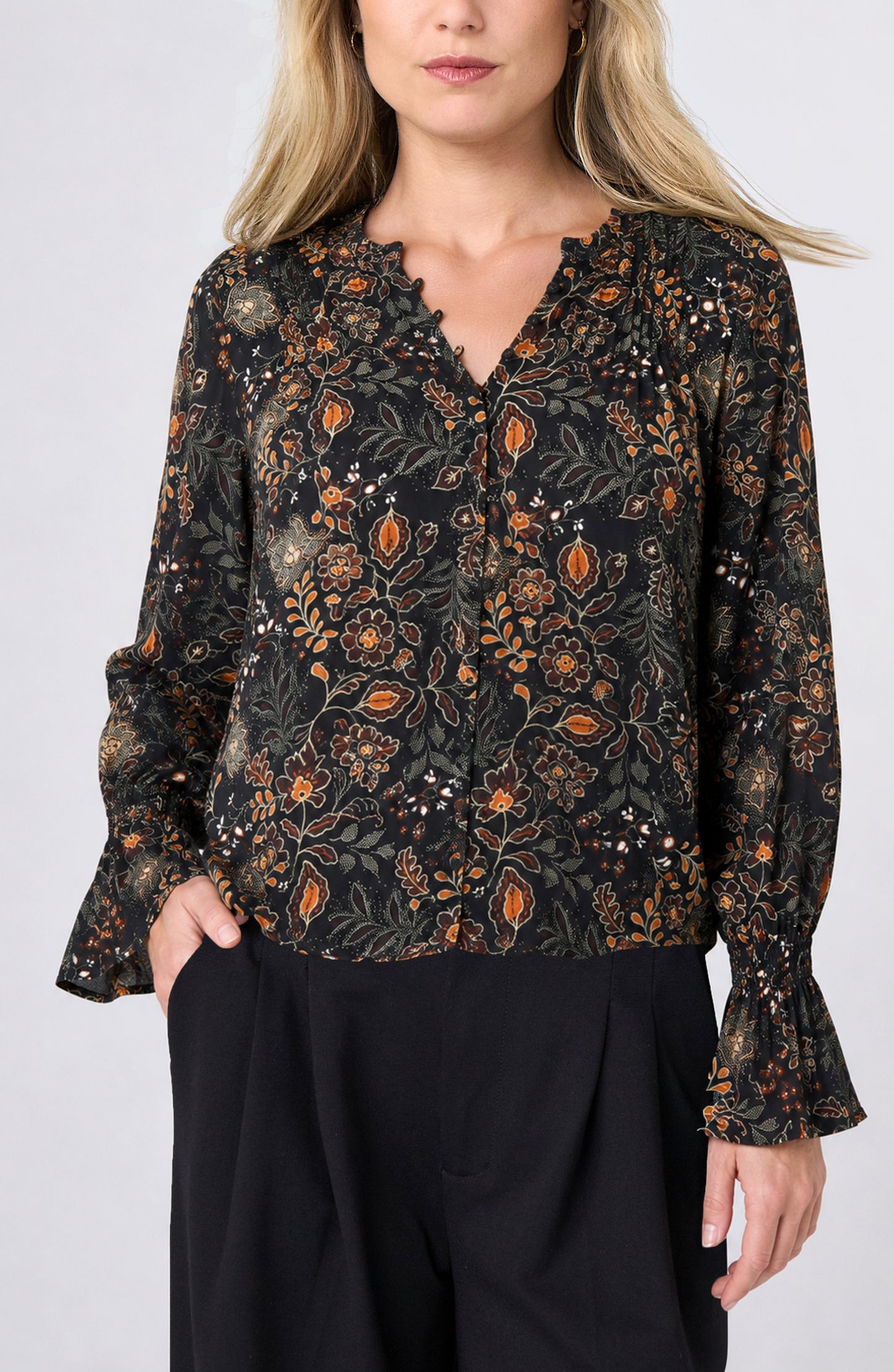 RUST/BLK PNTK BLOUSE