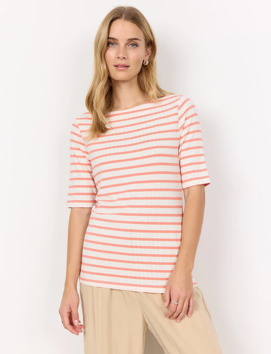 PEACH STRIPE BOAT NK TEE