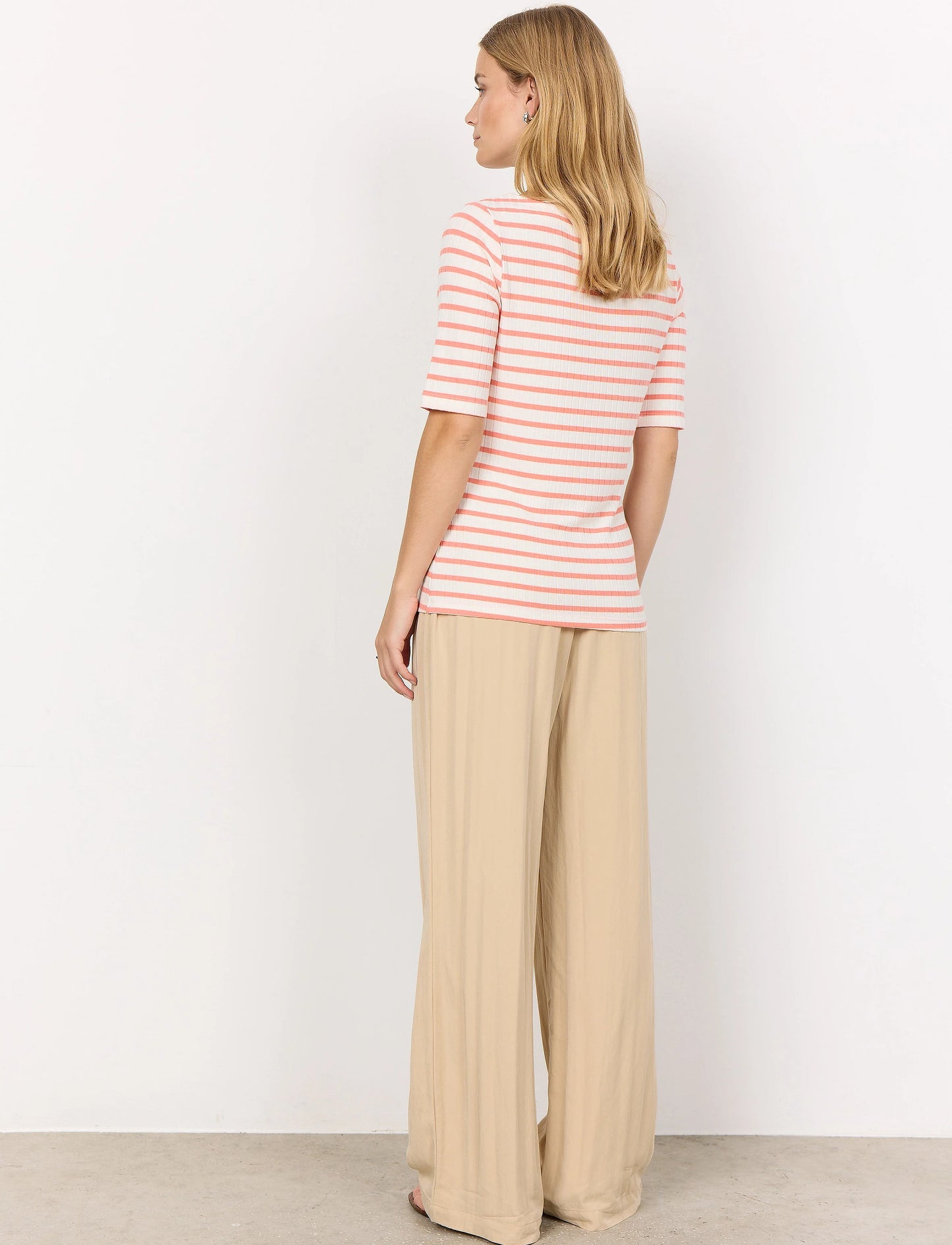 PEACH STRIPE BOAT NK TEE