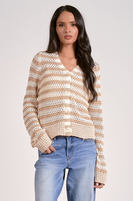 SAND/WHITE STRIPE CARDI