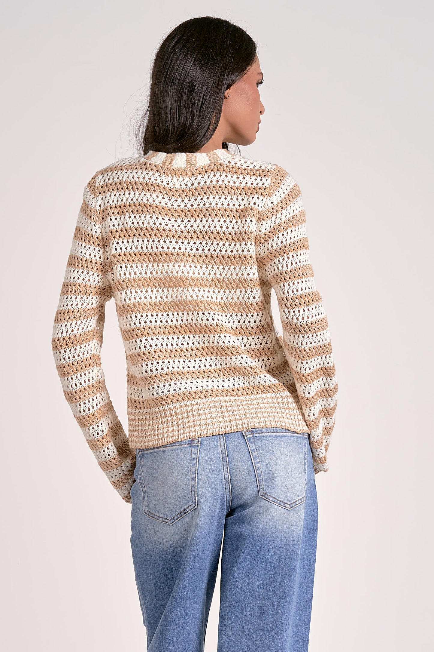 SAND/WHITE STRIPE CARDI