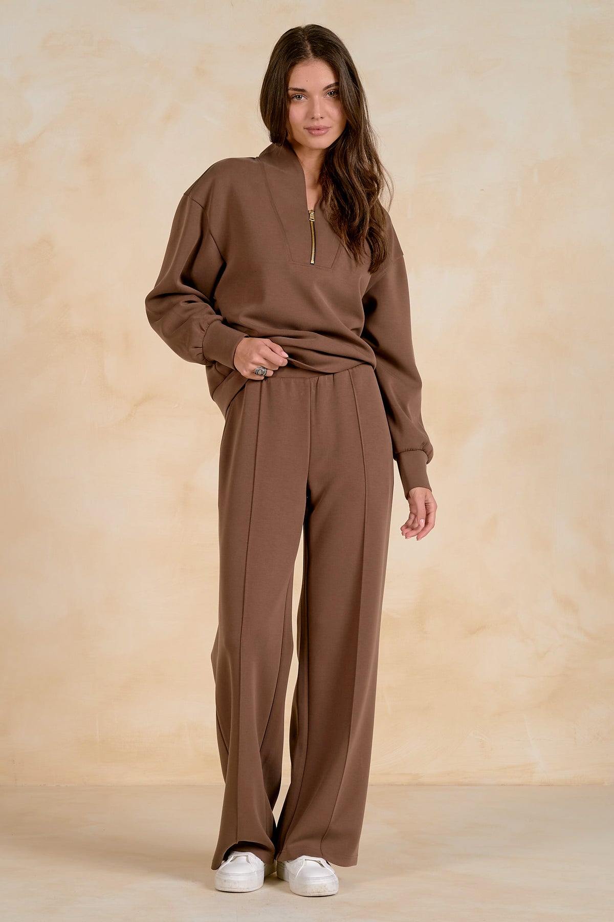 LT BROWN 3/4 ZIP TOP