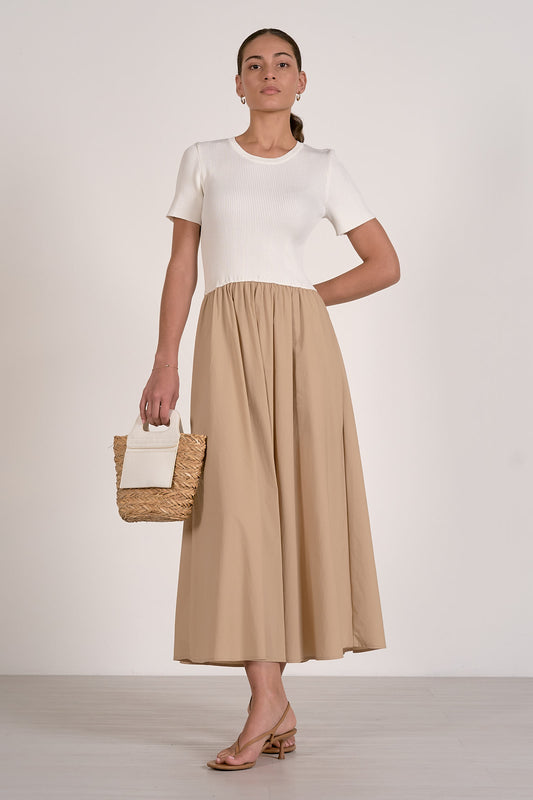 WHITE/TAN SS DRESS