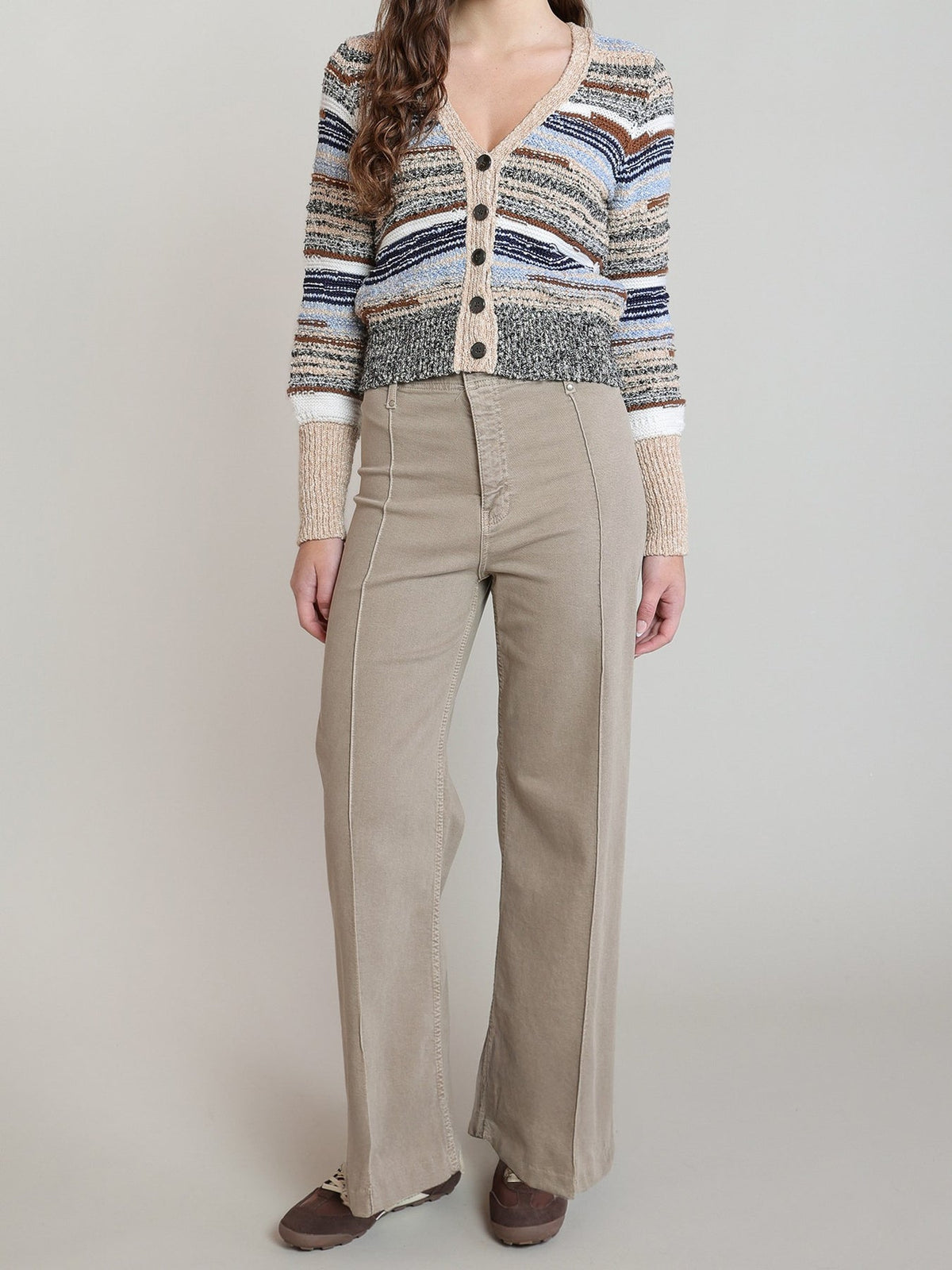 NVY/CRM STRIPE CARDI