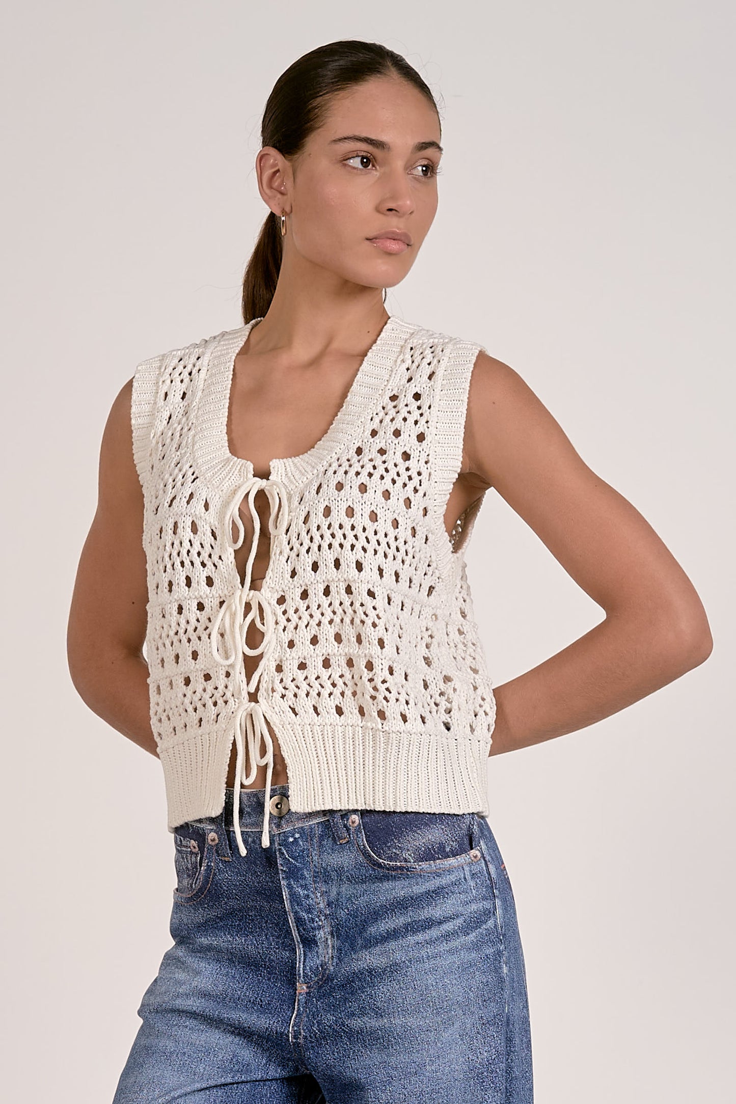 WHT TIE FRNT VEST