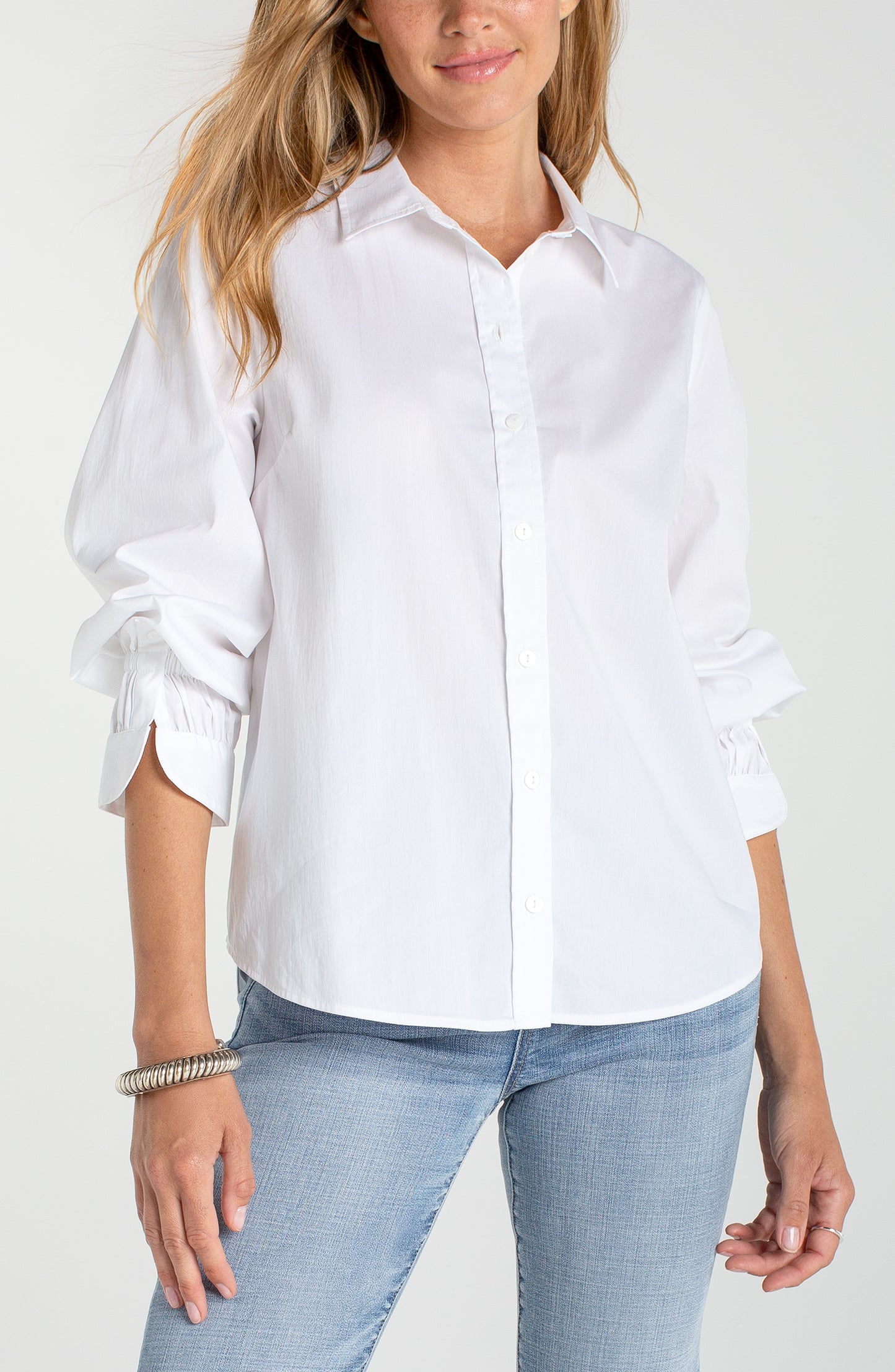 WHITE ADJ SLV BLOUSE